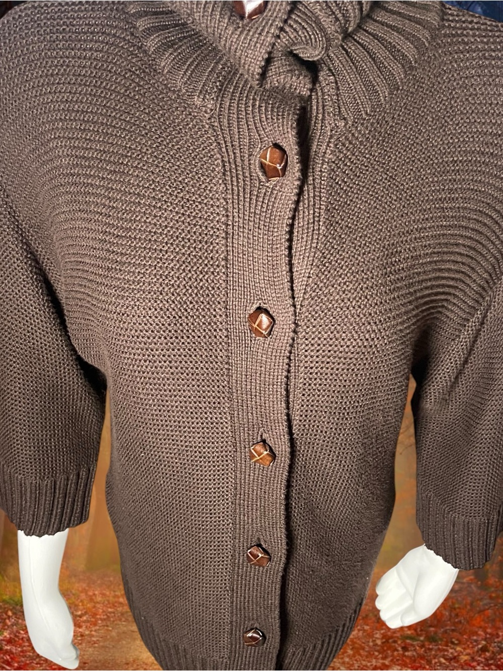 Lauren Ralph Lauren Chocolate Brown Cowl Neck Button Front Cardigan Sweater Sm - Picture 5 of 13